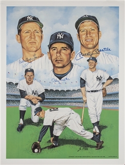 Mickey Mantle, Whitey Ford and Billy Martin Multi-Signed 19x25 Lithograph Print (Beckett PreCert) (Red Cross Hurricane Relief Lot) 